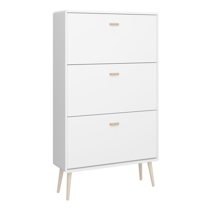 Mino Shoe Cabinet with 3 Flip Down Doors in Pure White