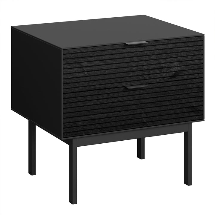 Soma Bedside Table 2 Drawers in Granulated Black Brushed Black