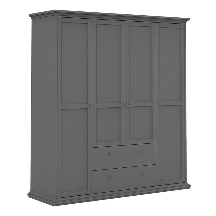 Paris Wardrobe with 4 Doors and 2 Drawers in Matt Grey