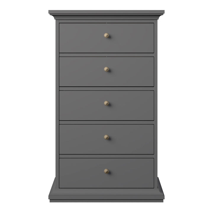 Paris Chest 5 Drawers in Matt Grey