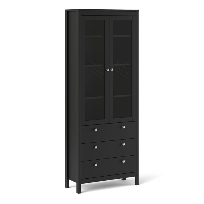 Madrid China Cabinet 2 Doors W/Glass 3 Drawers in Matt Black