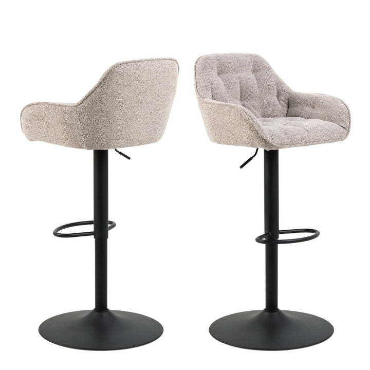 Set of 2 Beige Bouclé Bar Stools – Swivel with Armrests and Black Steel Base