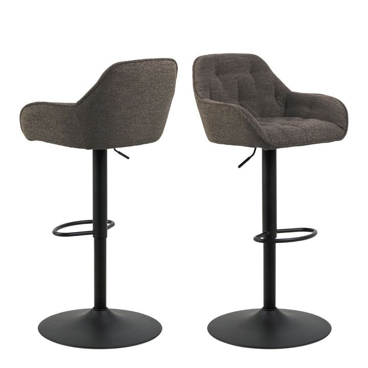 Set of 2 Taupe Bouclé Bar Stools – Swivel with Armrests and Black Steel Base
