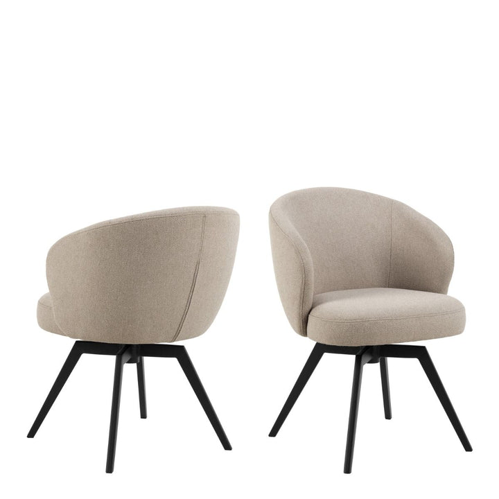 Beige Swivel Dining Chair with Arms – Pocket Springs and Black Steel Base