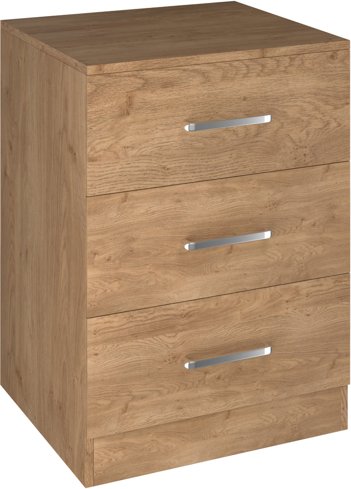 3 Drawer Bedside Cabinet Oak Effect Wooden Storage Unit with Metal Handles