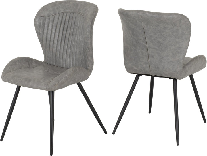 Set of 2 Grey Dining Chairs with Metal Legs – Padded Seat Modern Kitchen Chair PU