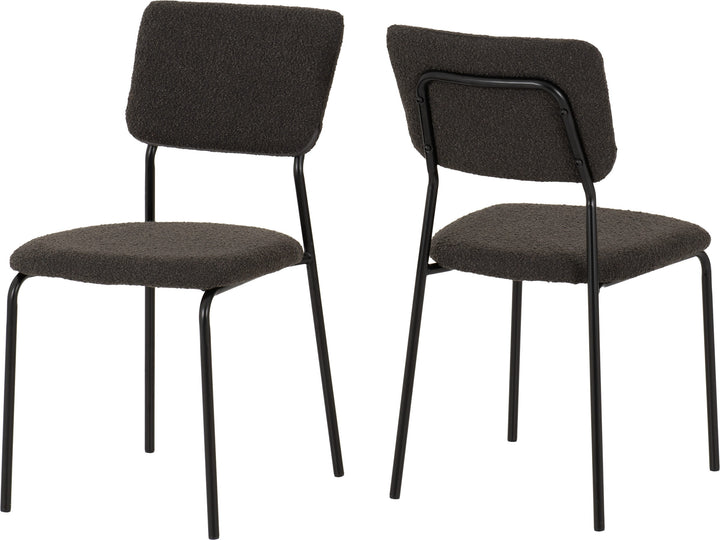 Set of 4 Bouclé Dining Chairs Modern Upholstered Metal Legs Grey Seat