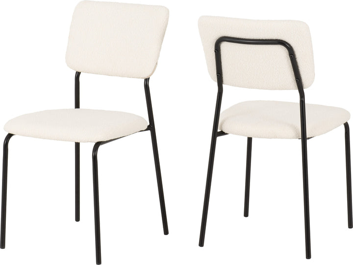 Modern white Dining Chairs Set of 4 Upholstered Bouclé Fabric with Metal Legs