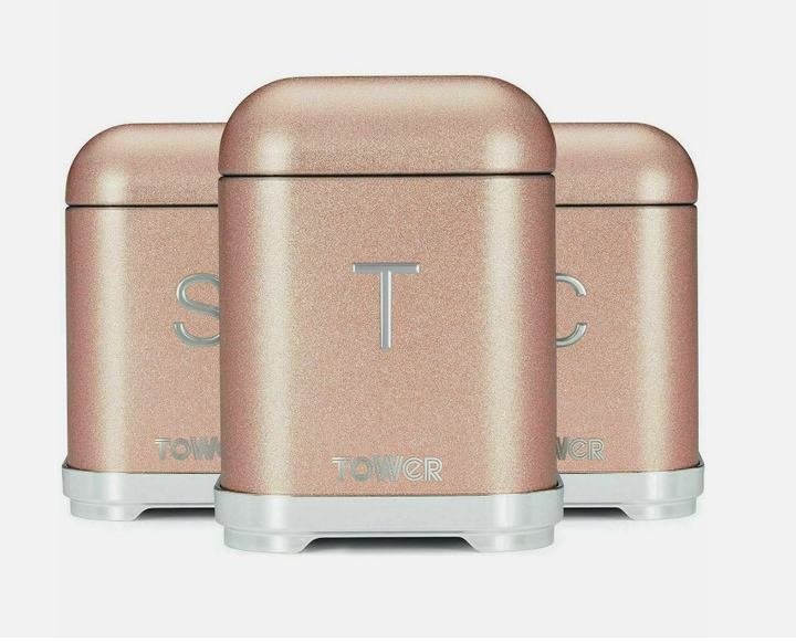 Set of 3 Tower Blush Pink Kitchen Storage Canisters Glitz Range T826015R