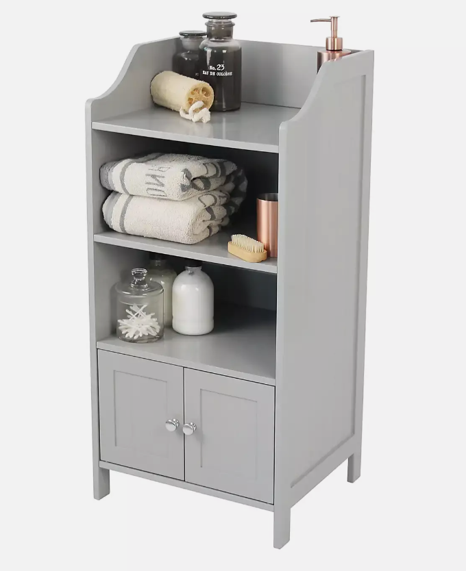 Grey 3 Shelf 2 Door Bathroom Cupboard Rack Unit