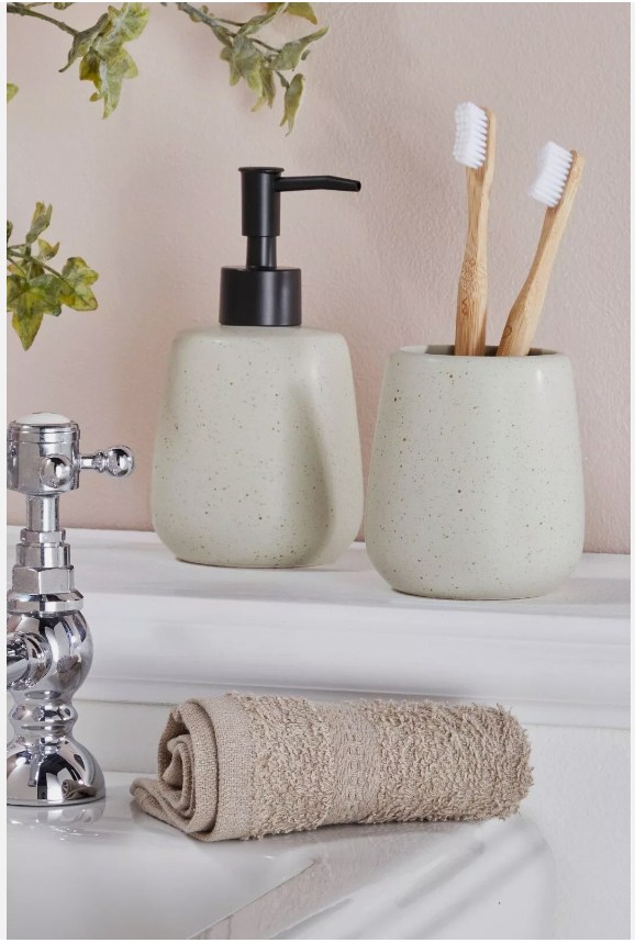 Bathroom Accessory Set Sandstone Tumbler & Liquid Dispenser