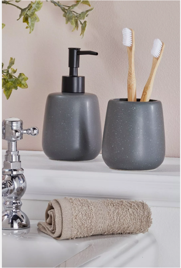 Sandstone Soap Dispenser and Tumbler Bathroom Accessory Set 2-Piece Grey