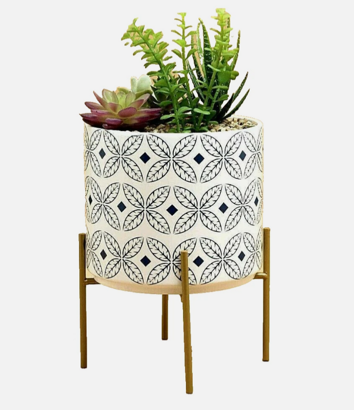 New Blue Diamond Ceramic Planter With Stand H18.5 x W17 x D17cm
