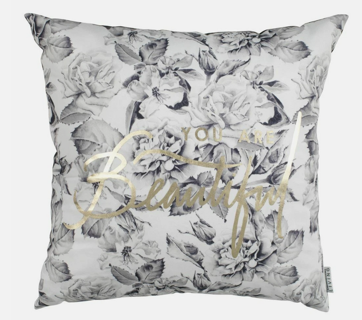 Gold grey 45x45 flowers you a beautiful positive vibe living room decor cushion