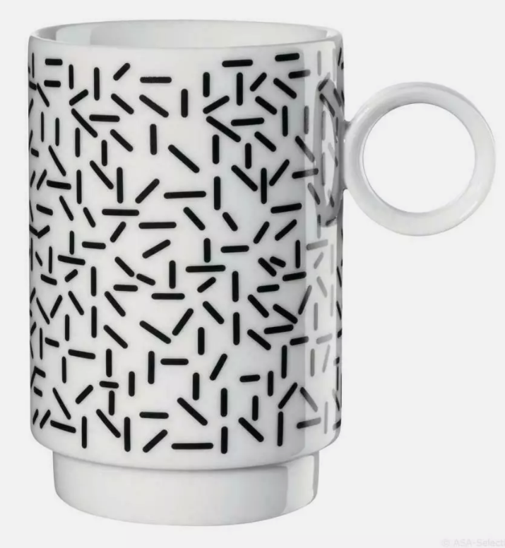 Set of 2 ASA Memphis Mug stacking Coffee Cup Ceramics Squares Black White 250ml