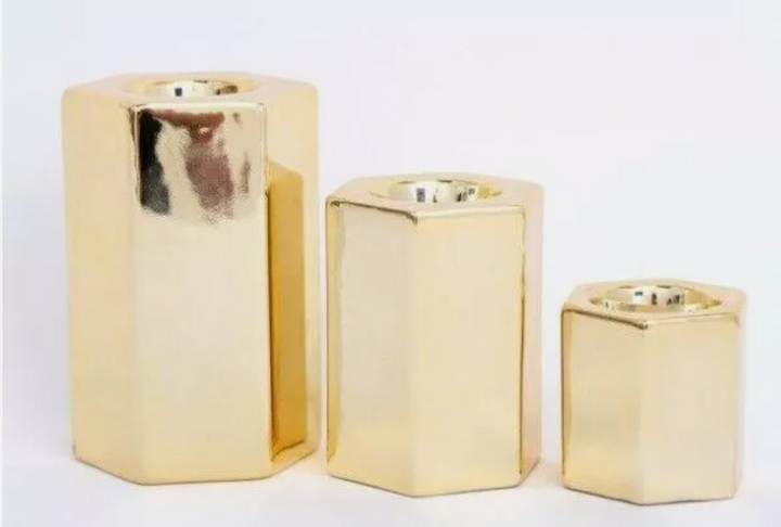 geometric tea light candle holders Gold set of 3