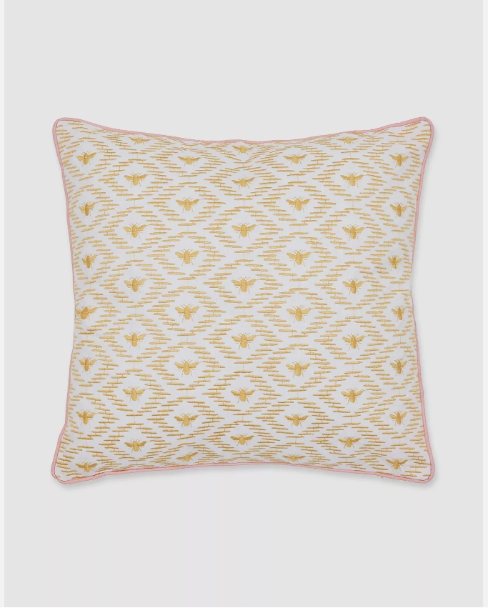 Joules Kelmarsh Bee Geometric Gold embrodied cotton cushion - 40X40CM - Gold
