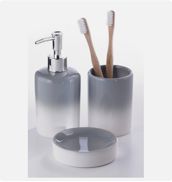Beldray 3-Piece Ombre Grey bathroom Accessory soap dispenser tumbler Set