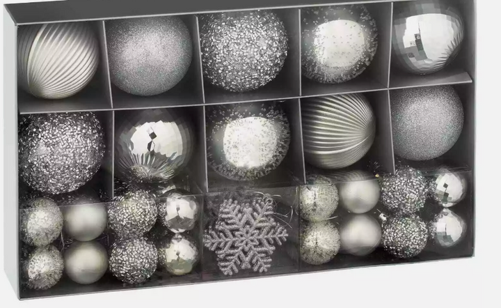 Silver Value Pack Luxury Christmas Tree Baubles 50pk Ornamental Xmas Balls Frosty