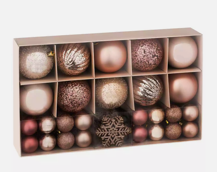 Blush Pink Value Pack Luxury Christmas Tree Baubles 50pk Ornamental Xmas Balls Frosty (Copy)