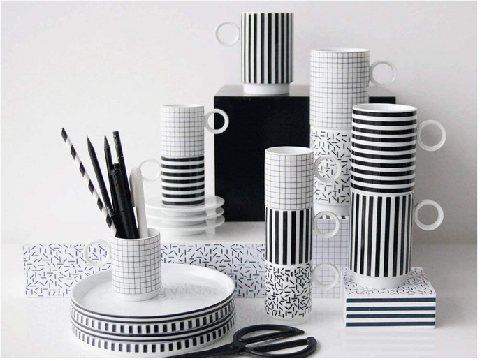 Set of 2 ASA Memphis Mug stacking Coffee Cup Ceramics Squares Black White 250ml (Copy)