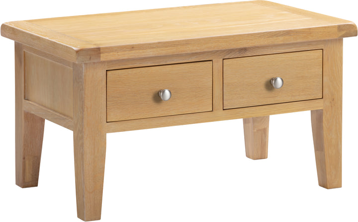 2 Drawer Coffee Table Natural Oak Solid Wood Storage Unit Living Room