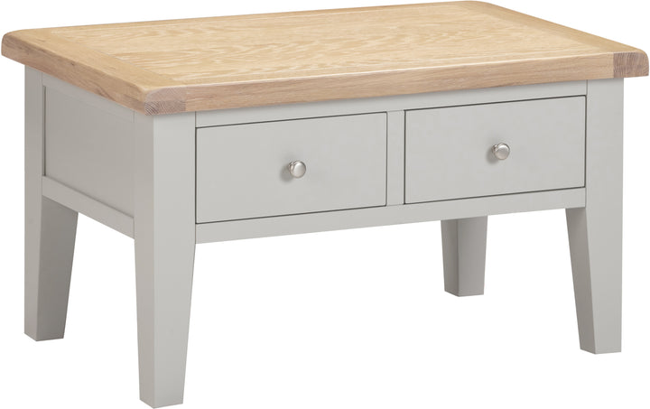 2 Drawer Coffee Table Pebble Grey Oak Top Storage Living Room Furniture