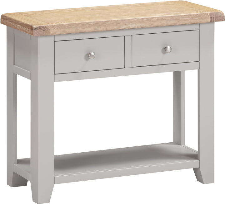 2 Drawer Console Table Pebble Grey Oak Hallway Side Table with Shelf