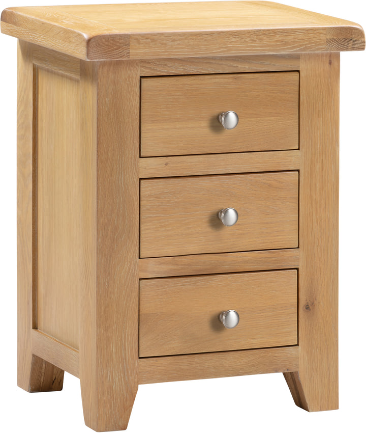3 Drawer Bedside Cabinet Natural Oak Wooden Storage Unit with Metal Handles