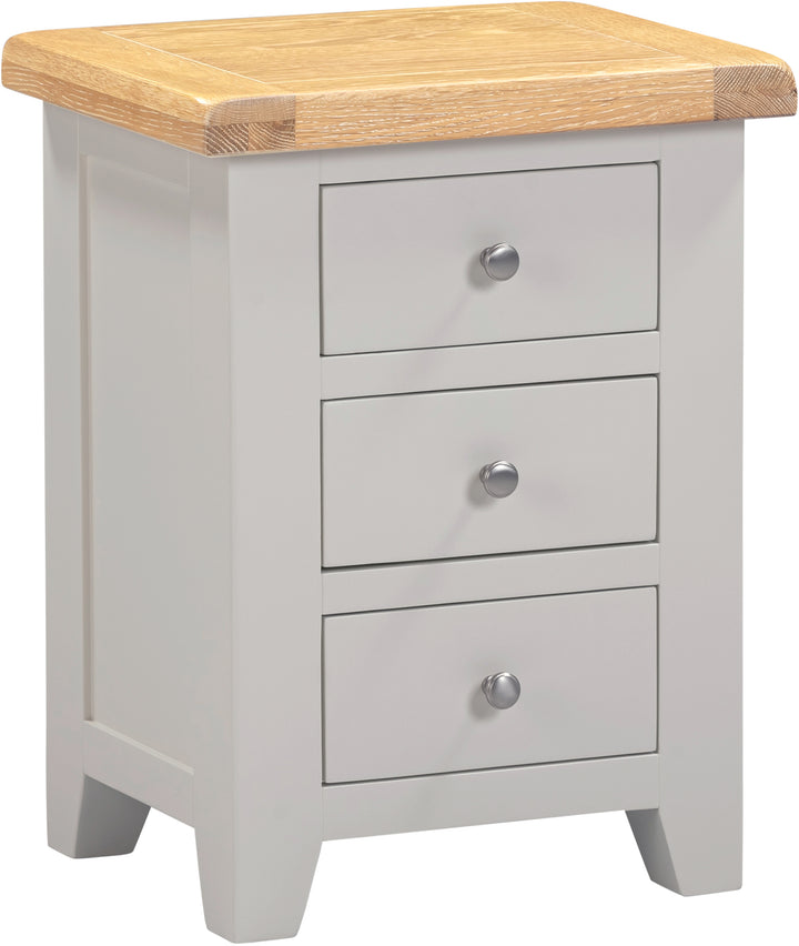 3 Drawer Bedside Cabinet Pebble Grey Oak Top Wooden Storage with Drawers