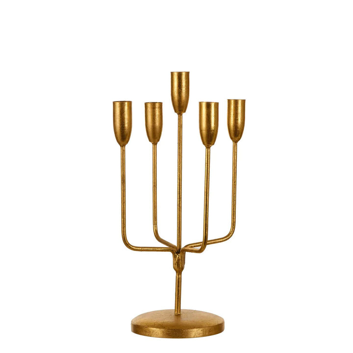 Christmas centre piece 5 small distressed gold dusted 5 candle holder candelabra