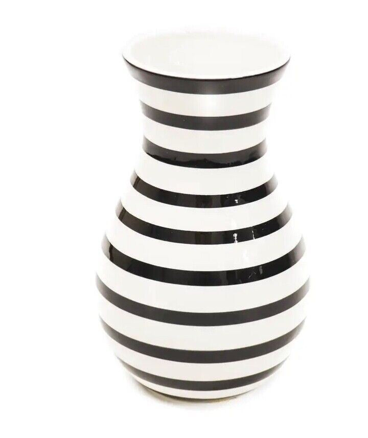 25cm Gold and Black White Stripe Flower Vase Centrepiece Living Room Ornament