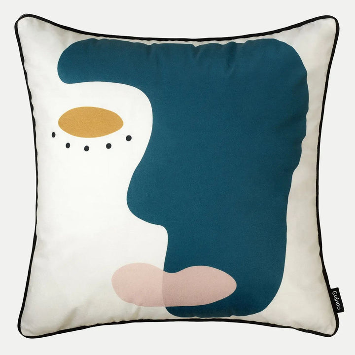 Abstract Face Cushion Navy Blue Mustard Yellow Cover Sofa Throw Pillow 45cm 18in