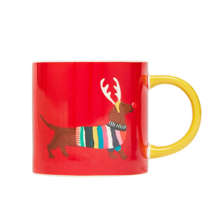 Joules Christmas Red Dog Dachshund Santa doggie mug