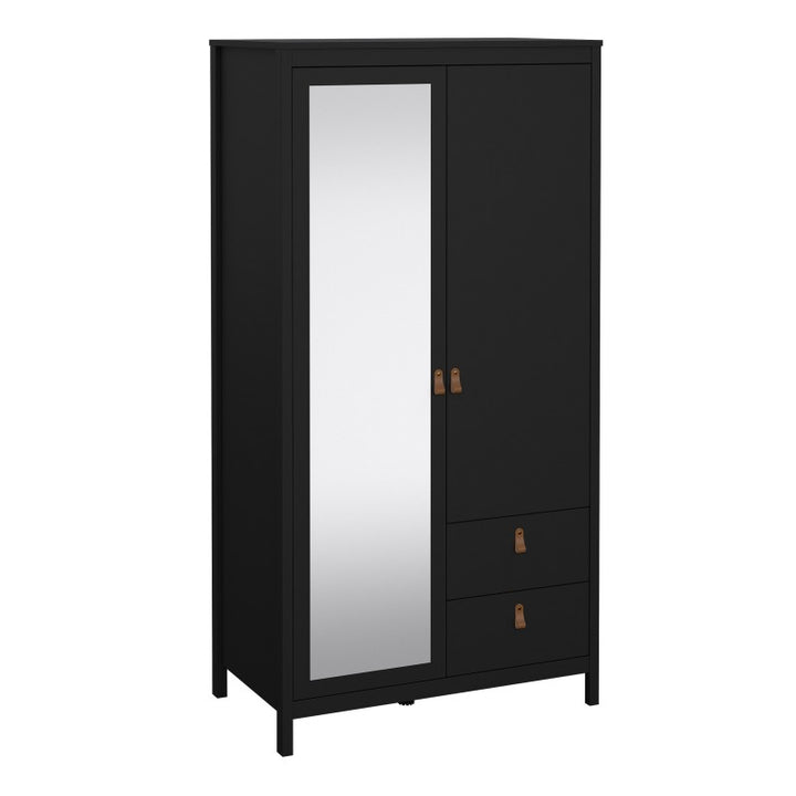 Barcelona Wardrobe with 1 door + 1 Mirror Door + 2 Drawers Matt Black