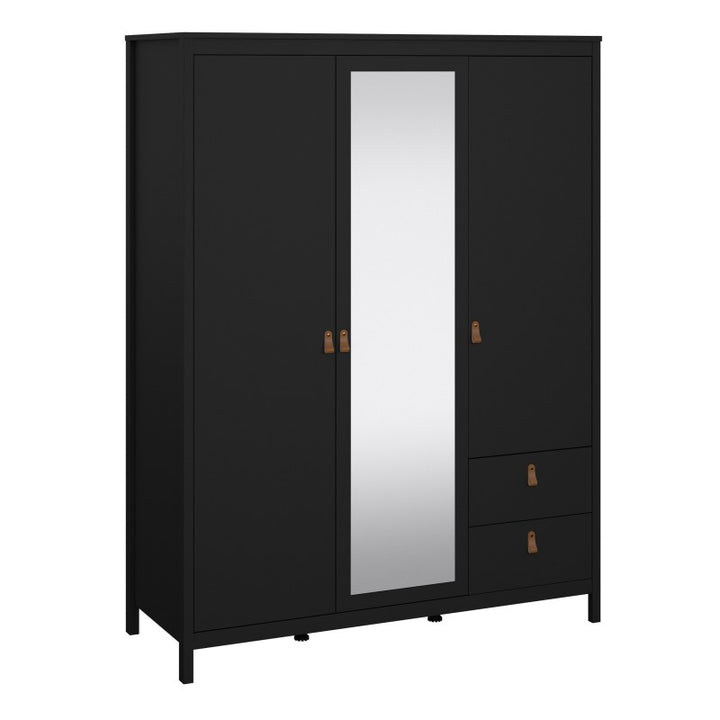 Barcelona Wardrobe with 2 doors + 1 mirror door + 2 drawers Matt Black