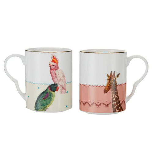 Set of 2 Parrot & Giraffe Mugs