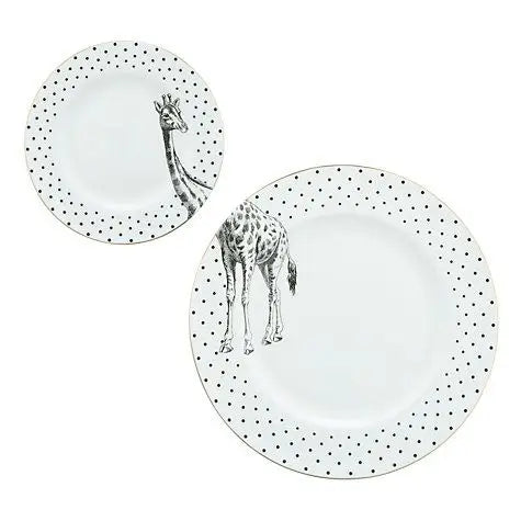 Yvonne Ellen monochrome giraffe dinner plate white black design spot print boxed