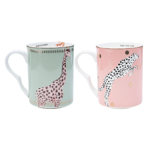 Set of 2 Mugs Cheetah/Giraffe