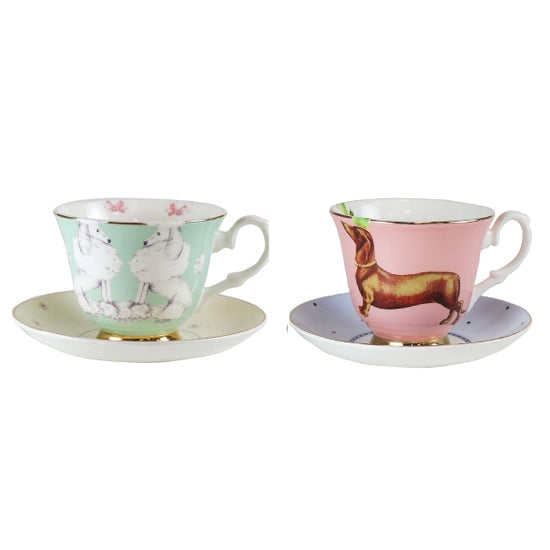 Yvonne Ellen Set of 2 Poodle/Sausage Dog Cup & Saucer